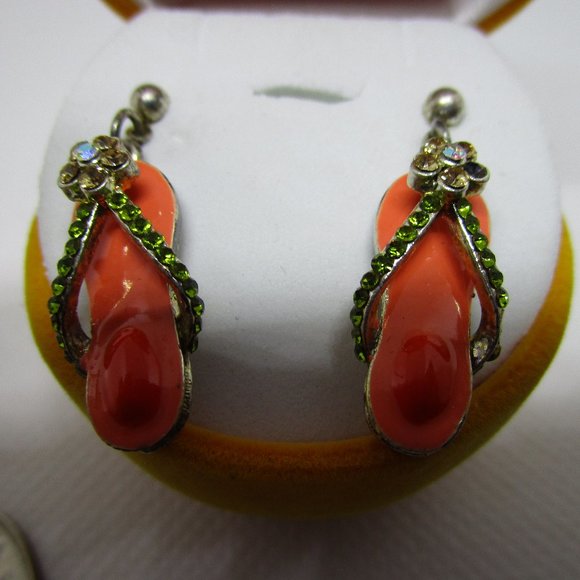 rhinestone enamel flip flop earrings - Picture 2 of 4